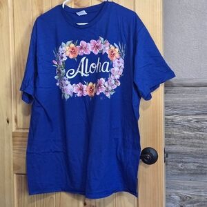 Aloha Flowers Size 3xl Blue Shirt Sleeved Tshirt
